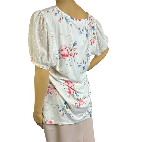 (5 for $25) Elegant Chiffon Sleeve Floral Print Blouse in White Size Medium - Picture 4 of 6